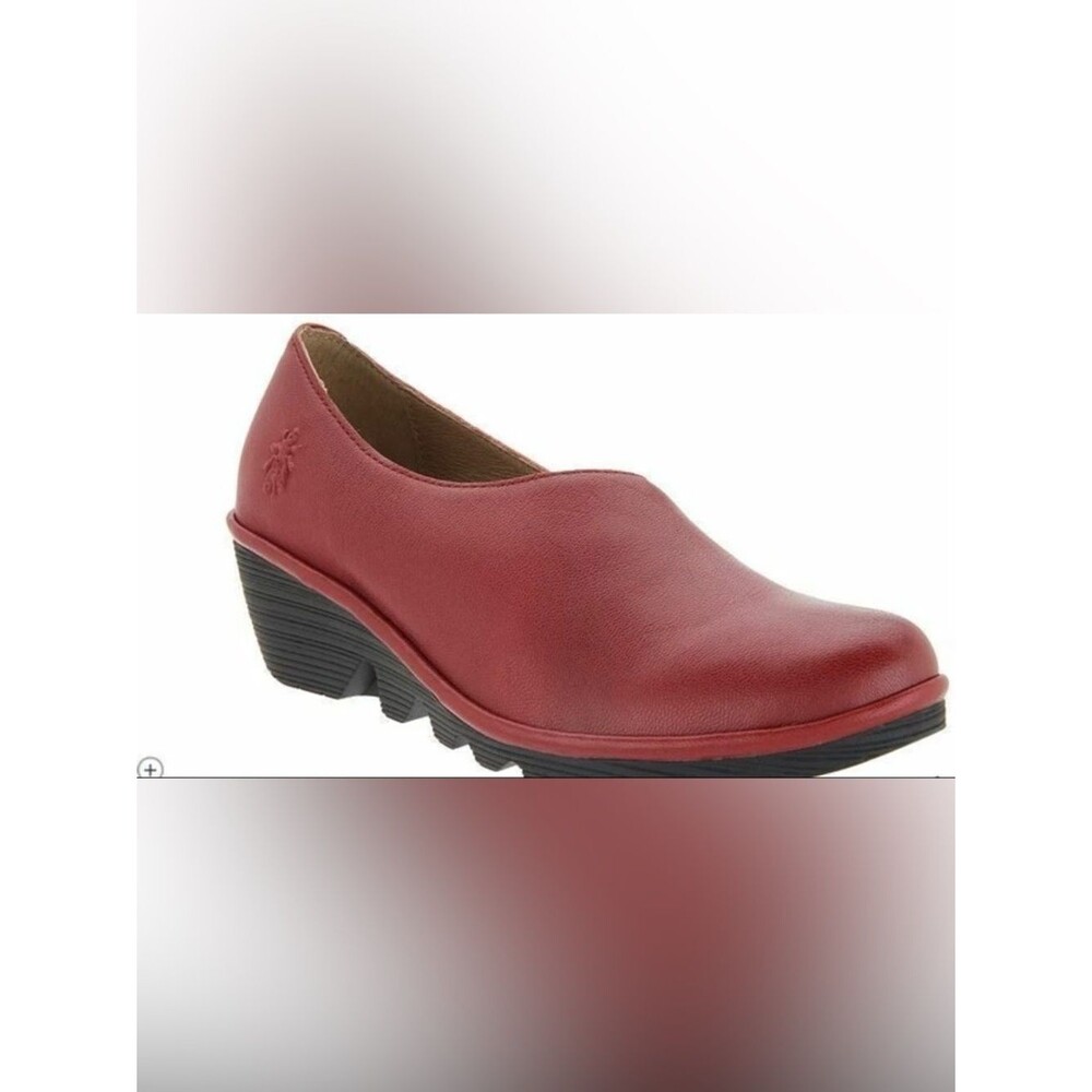 Fly London Leather Low Wedges Peso Rio Red J3